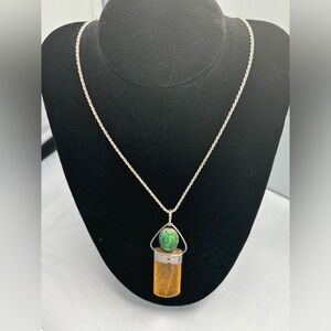 Silver Amber Turquoise Pendant Necklace